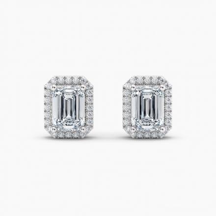 Lab Grown Diamond Luxe Halo Stud Emerald Earrings 2.20 CT. TW. (F-G, VS) 14K White Gold