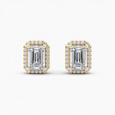 Lab Grown Diamond Luxe Halo Stud Emerald Earrings 2.20 CT. TW. (F-G, VS) 14K Yellow Gold