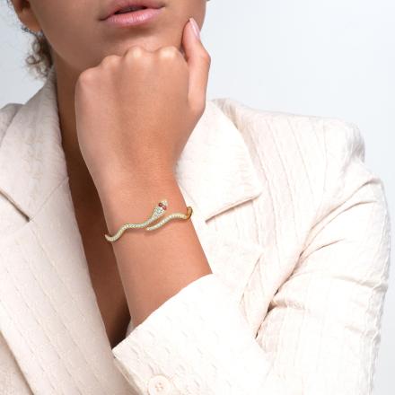 Ruby and Diamond Snake Bangle Bracelet (0.50 cttw.) in 14K Yellow Gold