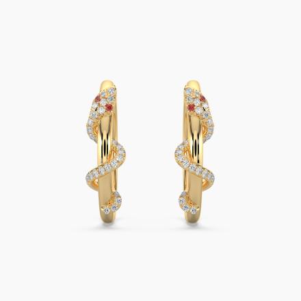 Ruby and Diamond Snake Hoop Earrings (0.25 cttw.) in 14K Yellow Gold