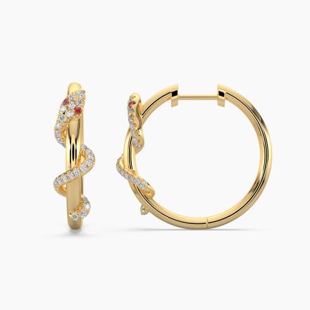 Ruby and Diamond Snake Hoop Earrings (0.25 cttw.) in 14K Yellow Gold