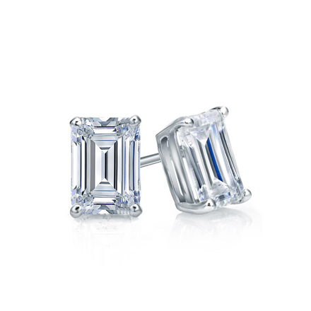 Natural Diamond Stud Earrings Emerald 0.62 ct. tw. (G-H, VS1-VS2) 18k White Gold 4-Prong Basket