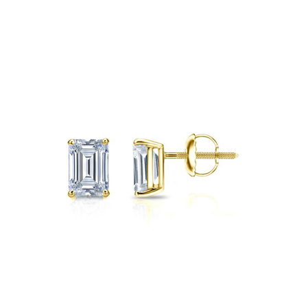 Lab Grown Diamond Studs Earrings Emerald 0.62 ct. tw. (I-J, VS1-VS2) in 14k Yellow Gold 4-Prong Basket