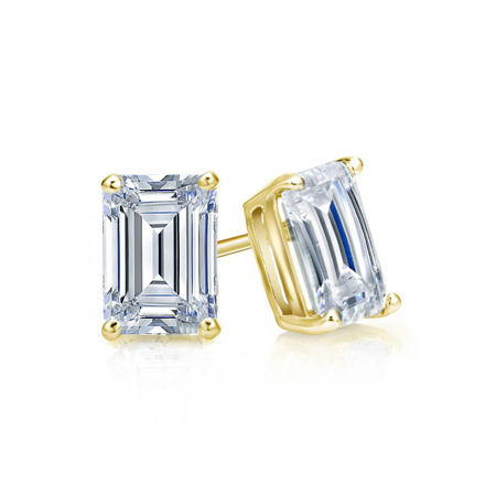 Lab Grown Diamond Stud Earrings Emerald 0.75 ct. tw. (D-E, VVS) 14k Yellow Gold 4-Prong Basket