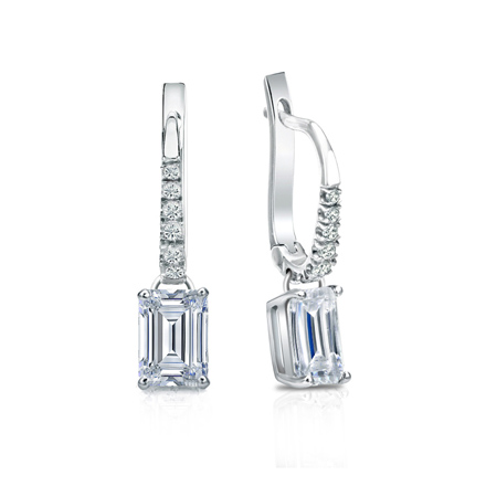 Natural Diamond Dangle Stud Earrings Emerald 1.00 ct. tw. (I-J, I1) 18k White Gold Dangle Studs 4-Prong Basket
