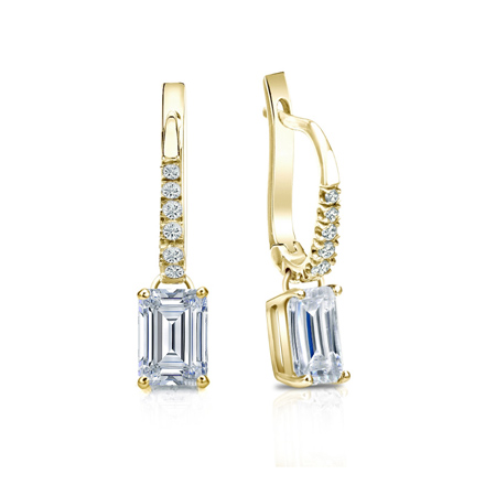 Natural Diamond Dangle Stud Earrings Emerald 1.00 ct. tw. (I-J, I1) 18k Yellow Gold Dangle Studs 4-Prong Basket