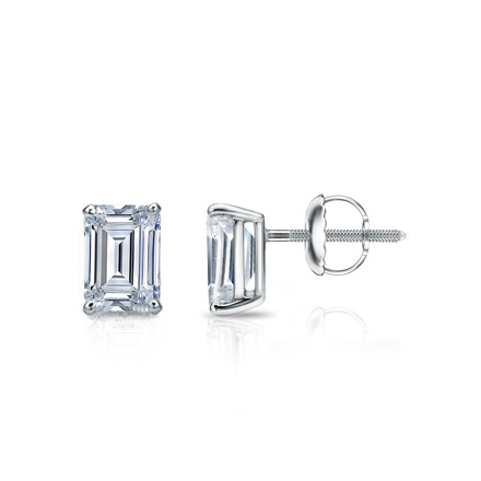 Lab Grown Diamond Studs Earrings Emerald 1.15 ct. tw. (D-E, VVS) in 14k White Gold 4-Prong Basket