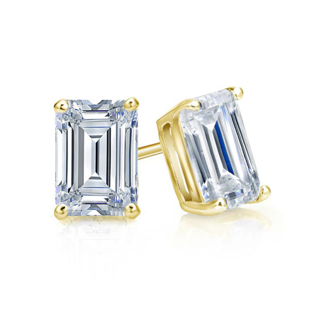 Certified 14k Yellow Gold 4-Prong Basket Emerald Cut Diamond Stud Earrings 1.00 ct. tw. (G-H, VS1-VS2)