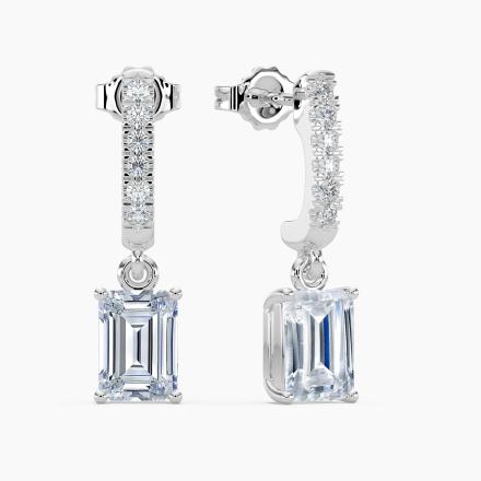 Natural Diamond Dangle Stud Earrings Emerald 1.00 ct. tw. (I-J, I1-I2) 14k White Gold Dangle Studs 4-Prong Basket