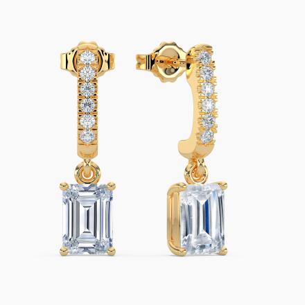 Natural Diamond Dangle Stud Earrings Emerald 1.00 ct. tw. (I-J, I1-I2) 14k Yellow Gold Dangle Studs 4-Prong Basket