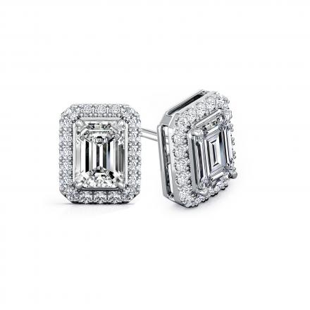 Natural Diamond Stud Earrings Emerald 1.00 ct. tw. (H-I, SI1-SI2) 18k White Gold Halo