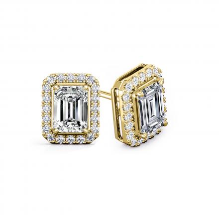 Certified 18k Yellow Gold Halo Emerald Diamond Stud Earrings 1.00 ct. tw. (I-J, I1-I2)