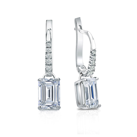 Natural Diamond Dangle Stud Earrings Emerald 1.50 ct. tw. (I-J, I1) 14k White Gold Dangle Studs 4-Prong Basket