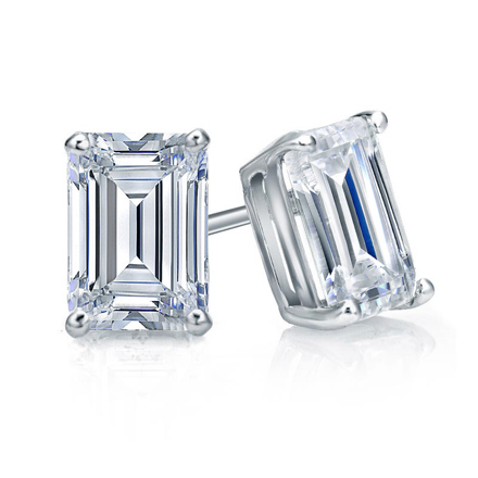 Lab Grown Diamond Stud Earrings Emerald 1.50 ct. tw. (F-G, VS) 18k White Gold 4-Prong Basket
