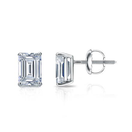 Lab Grown Diamond Studs Earrings Emerald 1.650 ct. tw. (D-E, VVS-VS) in 14k White Gold 4-Prong Basket