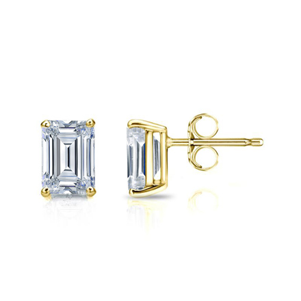 Lab Grown Diamond Studs Earrings Emerald 1.650 ct. tw. (D-E, VVS-VS) in 14k Yellow Gold 4-Prong Basket