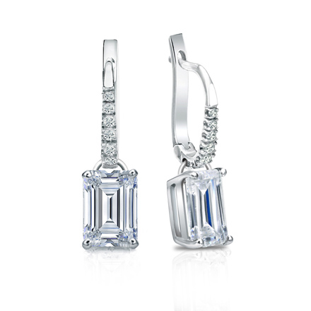 Natural Diamond Dangle Stud Earrings Emerald 2.00 ct. tw. (I-J, I1-I2) 18k White Gold Dangle Studs 4-Prong Basket