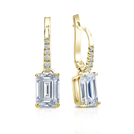 Natural Diamond Dangle Stud Earrings Emerald 2.00 ct. tw. (I-J, I1) 18k Yellow Gold Dangle Studs 4-Prong Basket