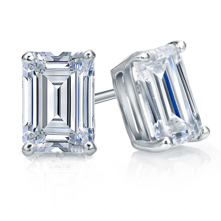 Certified 18k White Gold 4-Prong Basket Emerald Cut Diamond Stud Earrings 2.00 ct. tw. (G-H, VS1-VS2)