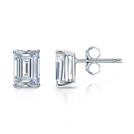 Lab Grown Diamond Studs Earrings Emerald 2.00 ct. tw. (I-J, VS1-VS2) in 14k White Gold 4-Prong Basket