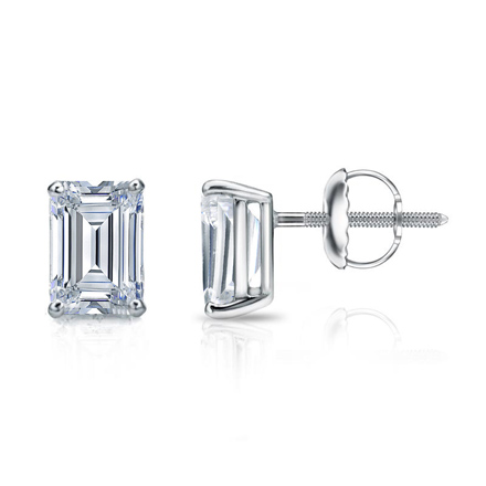 Lab Grown Diamond Stud Earrings Emerald 3.00 ct. tw. (G, VS) in 14k White Gold 4-Prong Basket