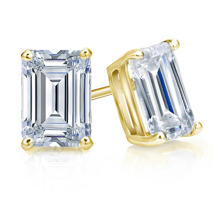 Certified 14k Yellow Gold 4-Prong Basket Emerald Cut Diamond Stud Earrings 2.00 ct. tw. (G-H, VS2)