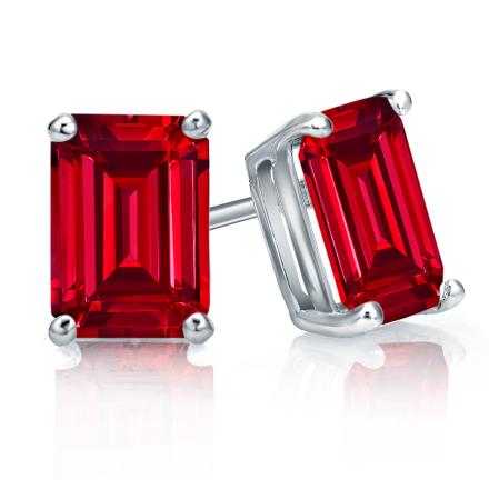 Lab Grown Gemstone Ruby Stud Earrings Emerald 0.50 ct. tw. 14k White Gold 4-Prong Basket