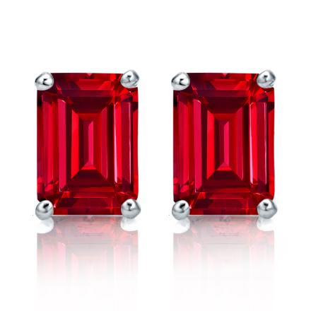 Lab Grown Gemstone Ruby Stud Earrings Emerald 0.50 ct. tw. 14k White Gold 4-Prong Basket