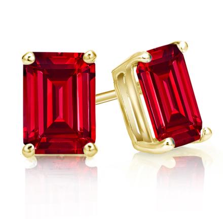 Lab Grown Gemstone Ruby Stud Earrings Emerald 0.50 ct. tw. 14k Yellow Gold 4-Prong Basket