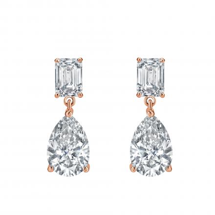 Lab Grown Diamond Two Stone Drop Earrings Emerald and Pear 6.00 ct. tw. (D, VVS) 14k Rose Gold