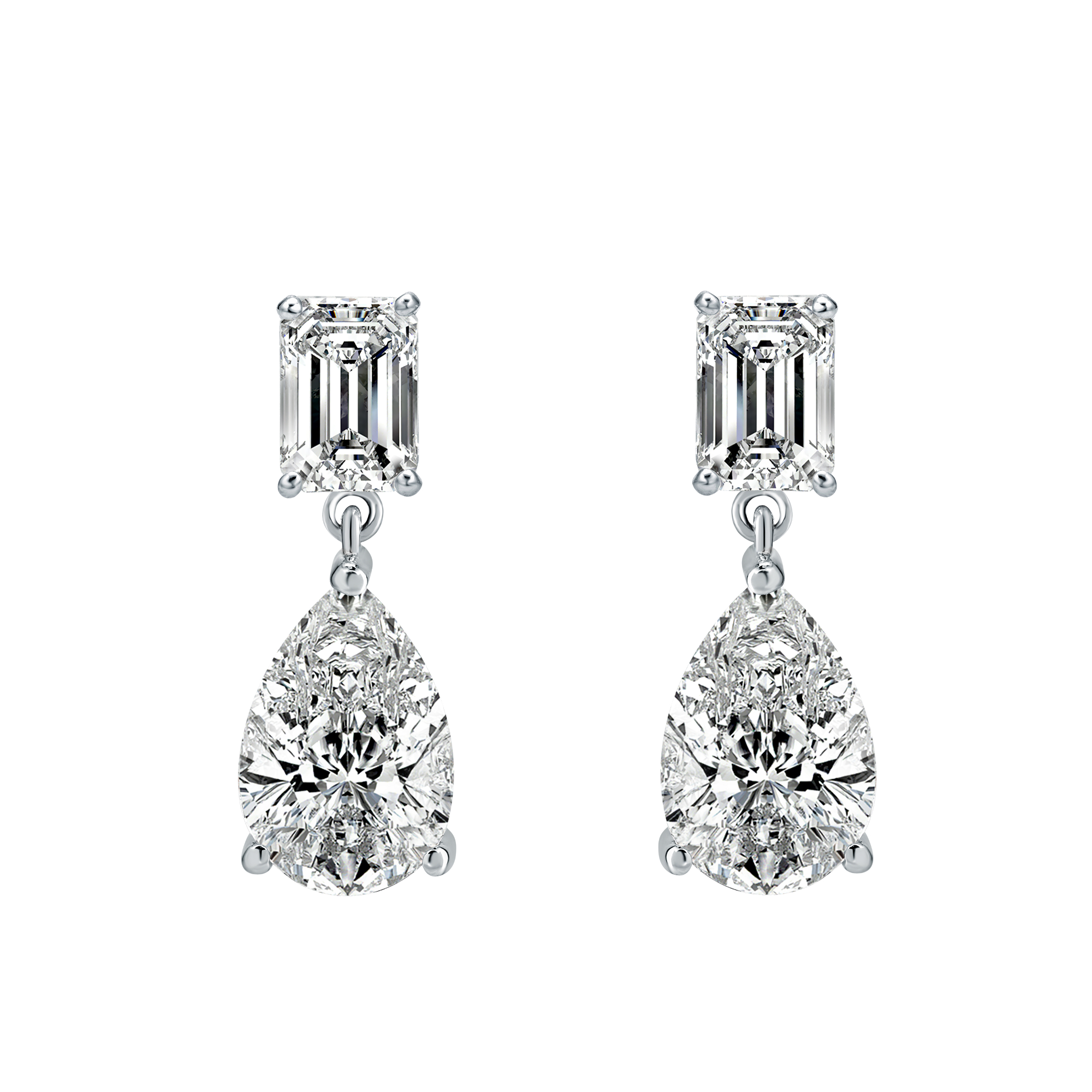 Lab Grown Diamond Two Stone Drop Earrings Emerald and Pear 4.50 ct. tw. (E, VS) Platinum