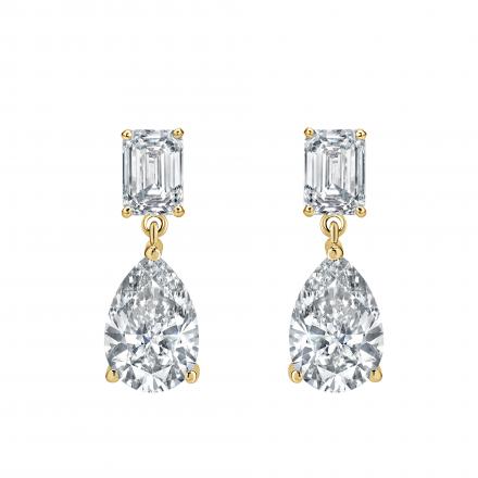 Lab Grown Diamond Two Stone Drop Earrings Emerald and Pear 9.00 ct. tw. (F, VS) 18k Yellow Gold