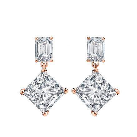Lab Grown Diamond Two Stone Drop Earrings Emerald and Princess 9.00 ct. tw. (E, VS1) 14k Rose Gold