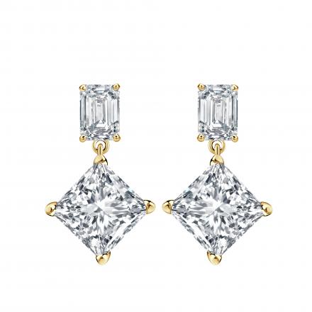 Lab Grown Diamond Two Stone Drop Earrings Emerald and Princess 6.00 ct. tw. (D, VVS) 14k Yellow Gold