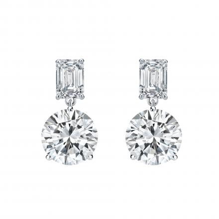 Lab Grown Diamond Two Stone Drop Earrings Emerald and Round 3.00 ct. tw. (F, VS) Platinum