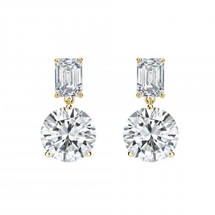 Lab Grown Diamond Two Stone Drop Earrings Emerald and Round 4.50 ct. tw. (E, VS) 14k Yellow Gold