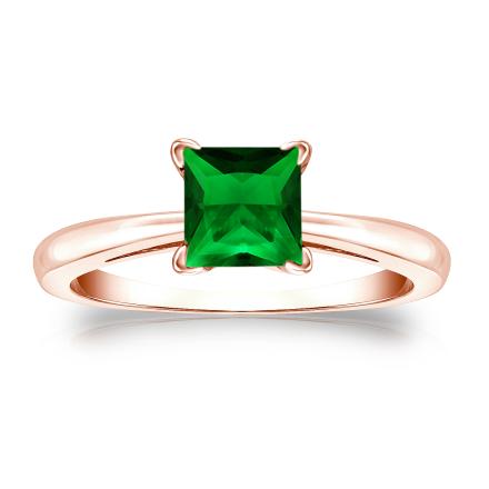 Lab Grown Gemstone Green Emerald Ring Princess 0.50 ct. tw. 14k Rose Gold 4-Prong