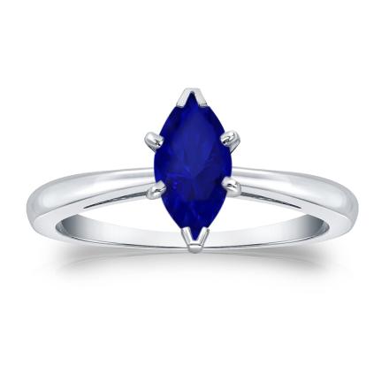 Lab Grown Gemstone Blue Sapphire Ring Marquise 1.00 ct. tw. 14k White Gold V-End Prong