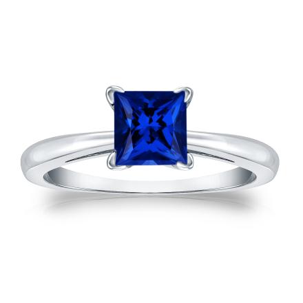 Lab Grown Gemstone Blue Sapphire Ring Princess 0.25 ct. tw. Platinum 4-Prong