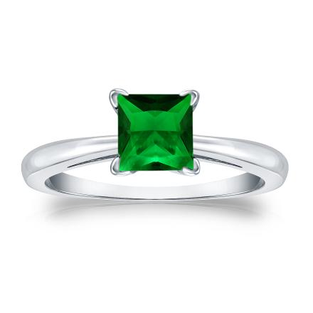 Lab Grown Gemstone Green Emerald Ring Princess 1.00 ct. tw. Platinum 4-Prong