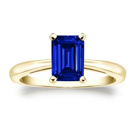 Lab Grown Gemstone Blue Sapphire Ring Emerald 0.25 ct. tw. 18k Yellow Gold 4-Prong