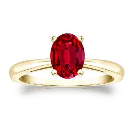 Lab Grown Gemstone Ruby Ring Oval 0.50 ct. tw. 14k Yellow Gold 4-Prong