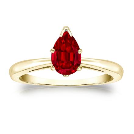 Lab Grown Gemstone Ruby Ring Pear 2.00 ct. tw. 14k Yellow Gold V-End Prong