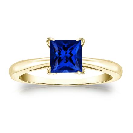 Lab Grown Gemstone Blue Sapphire Ring Princess 1.50 ct. tw. 18k Yellow Gold 4-Prong
