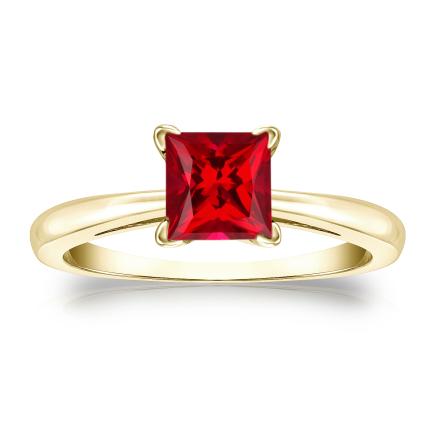 Lab Grown Gemstone Ruby Ring Princess 0.75 ct. tw. 18k Yellow Gold 4-Prong