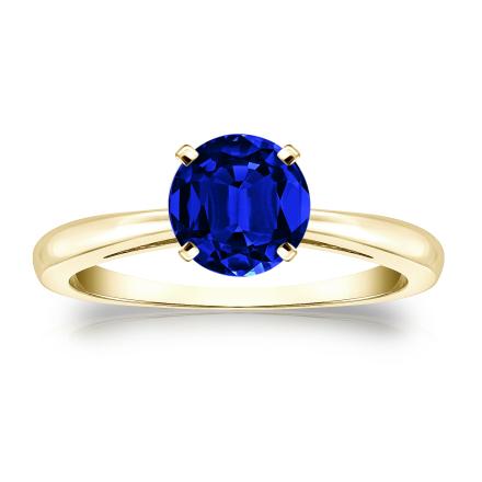 Lab Grown Gemstone Blue Sapphire Ring Round 1.50 ct. tw. 18k Yellow Gold 4-Prong