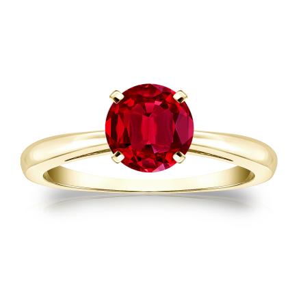Lab Grown Gemstone Ruby Ring Round 0.50 ct. tw. 18k Yellow Gold 4-Prong