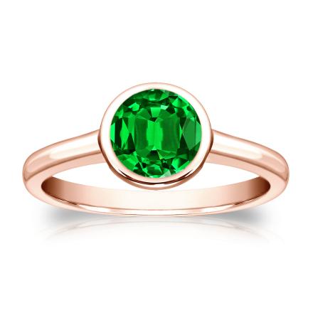 Lab Grown Gemstone Green Emerald Ring Round 3.00 ct. tw. 14k Rose Gold Bezel