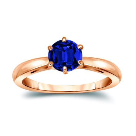 Lab Grown Gemstone Blue Sapphire Ring Round 0.50 ct. tw. 14k Rose Gold 6-Prong