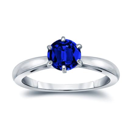 Lab Grown Gemstone Blue Sapphire Ring Round 1.50 ct. tw. 18k White Gold 6-Prong